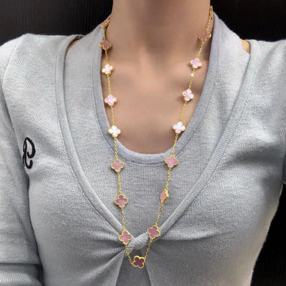 [Rani Jewelry]CLOVER 20 MOTIFS PINK MOP NECKLACE