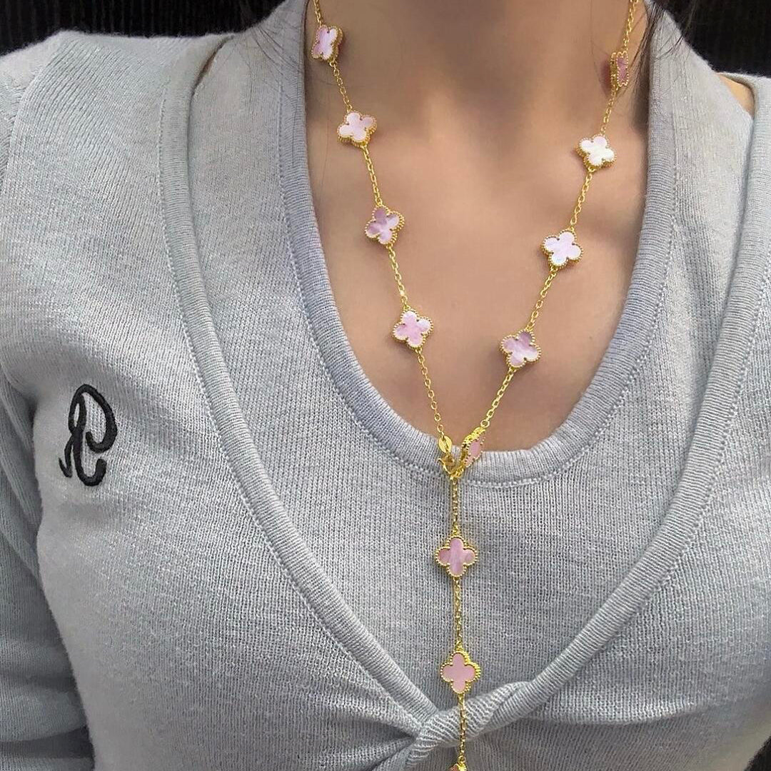 [Rani Jewelry]CLOVER 20 MOTIFS PINK MOP NECKLACE