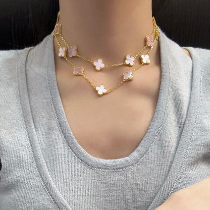 [Rani Jewelry]CLOVER 20 MOTIFS PINK MOP NECKLACE
