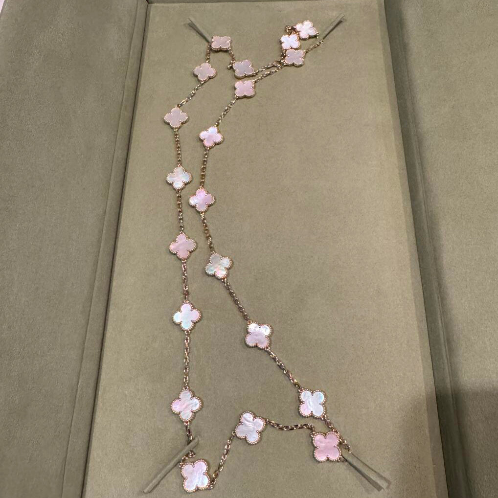 [Rani Jewelry]CLOVER 20 MOTIFS PINK MOP NECKLACE