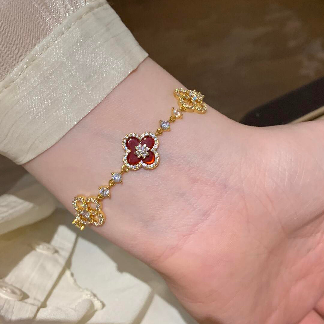 [Rani Jewelry]CLOVER 5 MOTIF PINK BLUE RED WHITE BRACELET