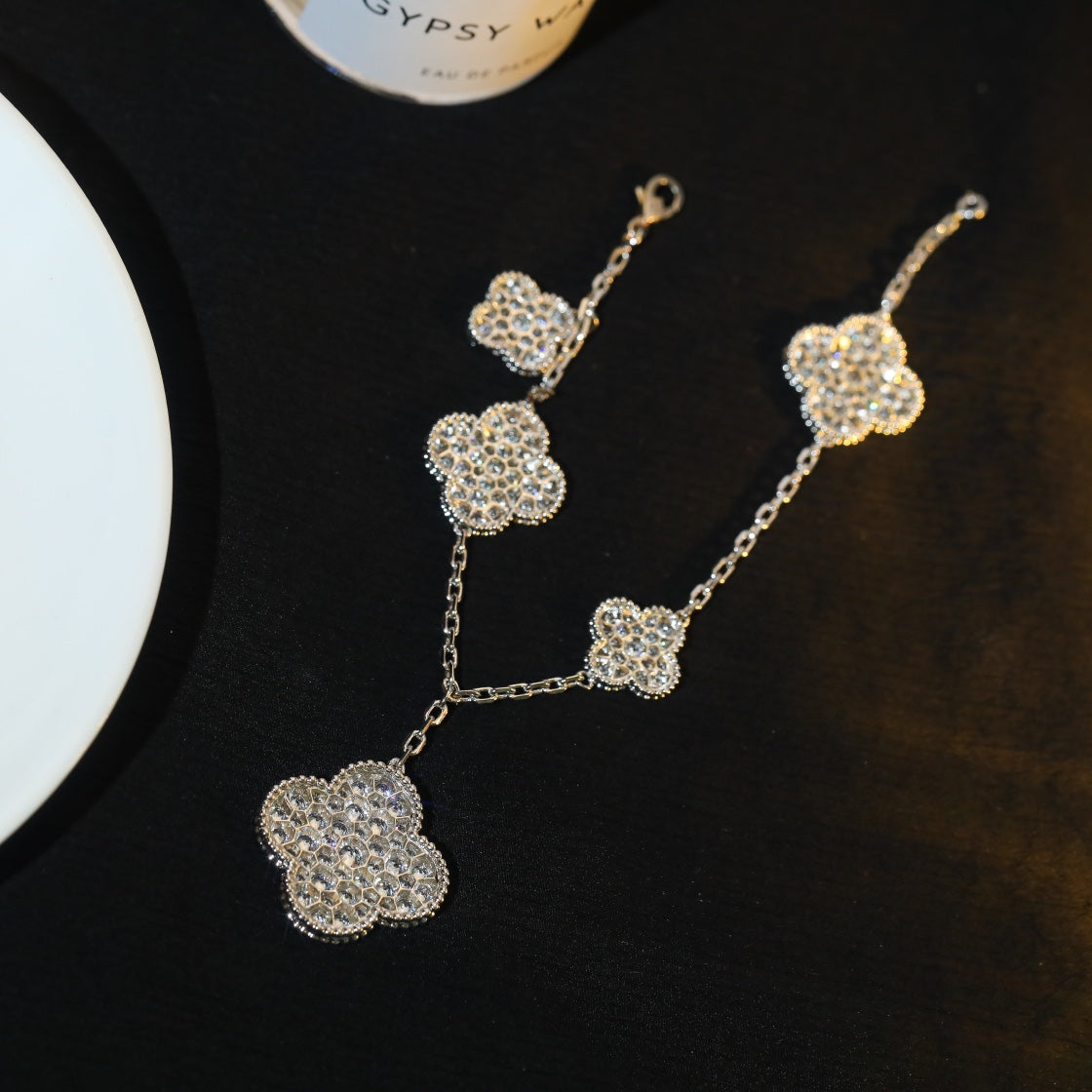 [Rani Jewelry]CLOVER BRACELET 5 MOTIF SILVER DIAMOND PAVED