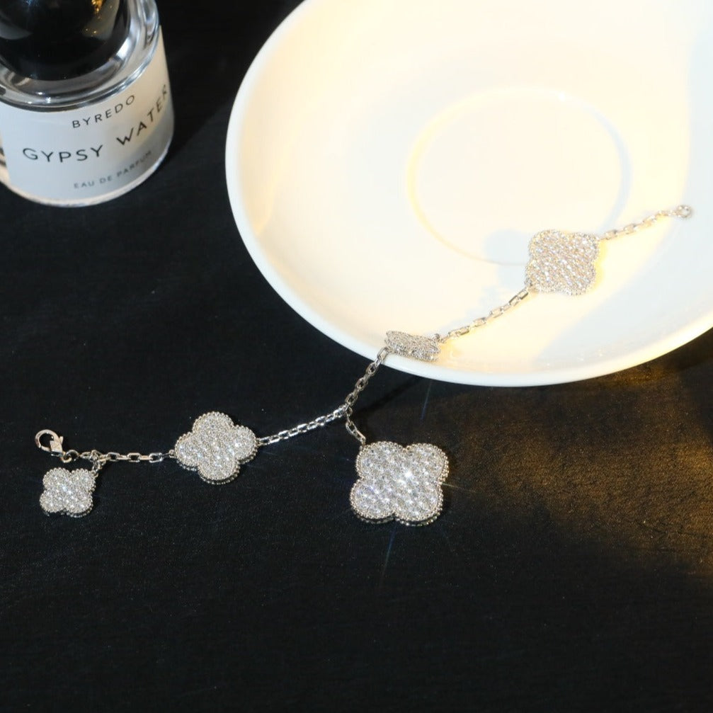 [Rani Jewelry]CLOVER BRACELET 5 MOTIF SILVER DIAMOND PAVED
