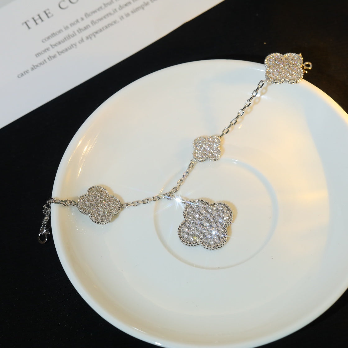 [Rani Jewelry]CLOVER BRACELET 5 MOTIF SILVER DIAMOND PAVED
