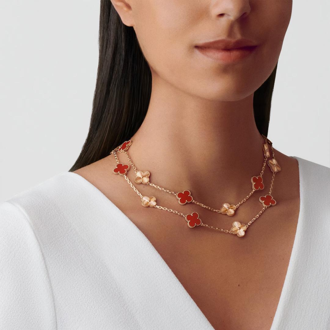 [Rani Jewelry]CLOVER 20 MOTIFS LASER CARNELIAN NECKLACE