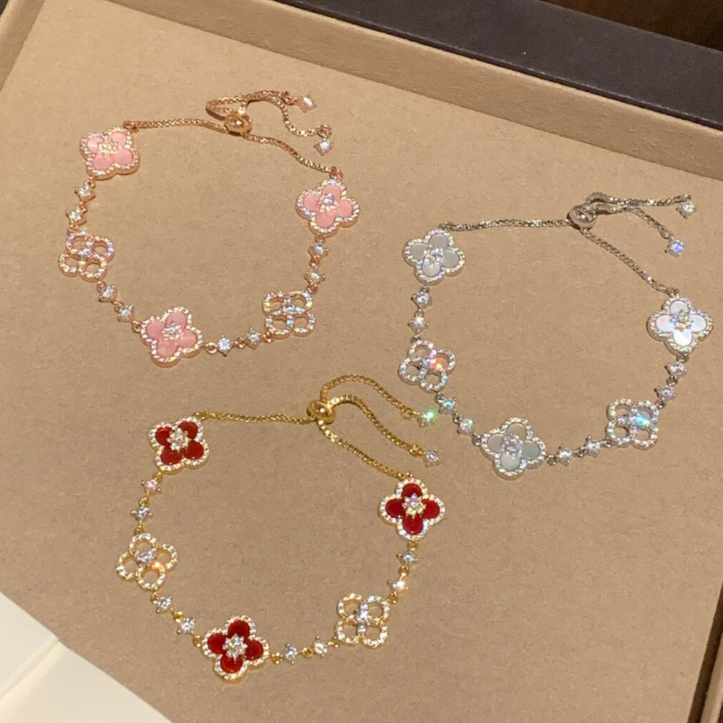 [Rani Jewelry]CLOVER 5 MOTIF PINK BLUE RED WHITE BRACELET