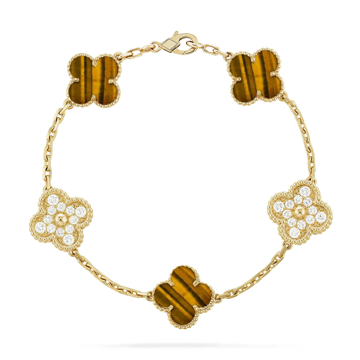 [Rani Jewelry] CLOVER 5 MOTIFS TIGER EYE BRACELET COLLECTION