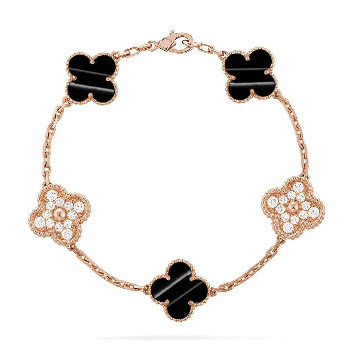 [Rani Jewelry]Clover Laser  Pulsar Stone 5-Motif & LOVE Diamond-Paved Bracelet Stack Set