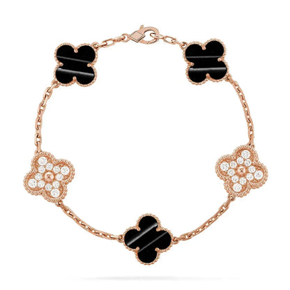 [Rani Jewelry]Clover Laser  Pulsar Stone 5-Motif & LOVE Diamond-Paved Bracelet Stack Set