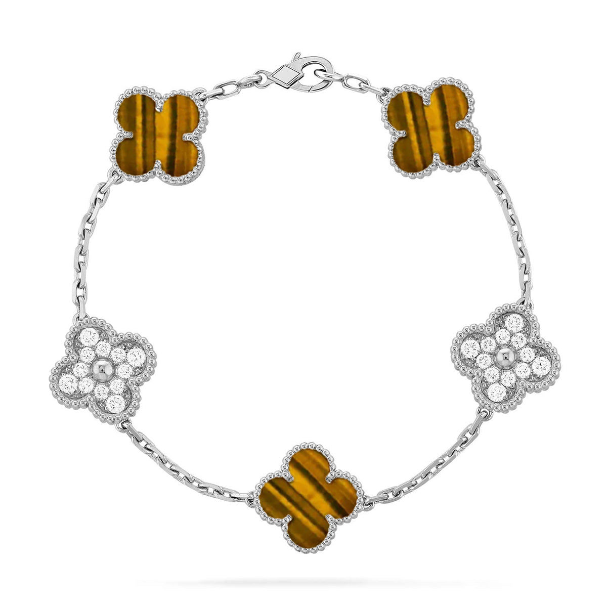[Rani Jewelry] CLOVER 5 MOTIFS TIGER EYE BRACELET COLLECTION