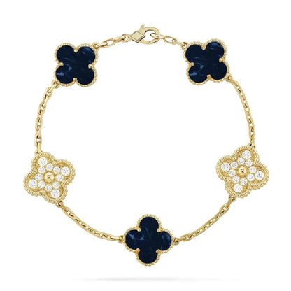[Rani Jewelry]Clover 5-Motif Malachite & Pietersite Bracelet Stack Set