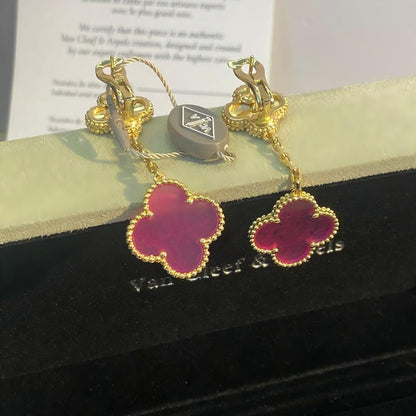 [Rani Jewelry]NEW CLOVER 2 MOTIF PINK ENAMEL EARRINGS