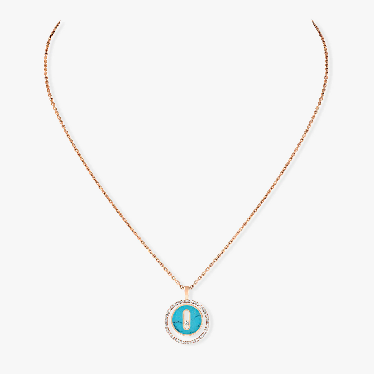 [Rani Jewelry]LUCKY MOVE 1 DIAMOND TURQUOISE PINK GOLD DIAMOND NECKLACE