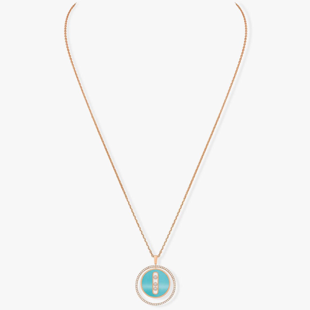 [Rani Jewelry]LUCKY MOVE 3 DIAMONDS TURQUOISE PINK GOLD DIAMOND NECKLACE