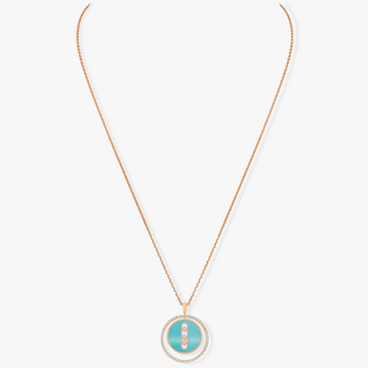 [Rani Jewelry]LUCKY MOVE 3 DIAMONDS TURQUOISE PINK GOLD DIAMOND NECKLACE