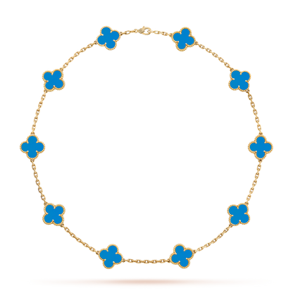 [Rani Jewelry]CLOVER 10 MOTIFS BLUE AGATE NECKLACE