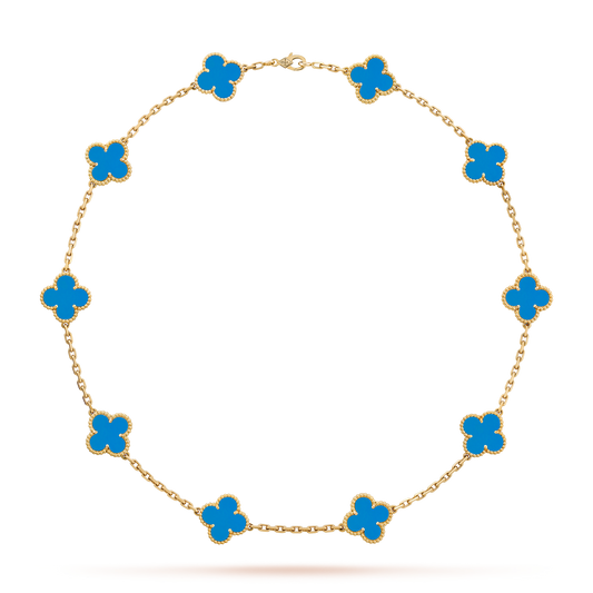 [Rani Jewelry]CLOVER 10 MOTIFS BLUE AGATE NECKLACE