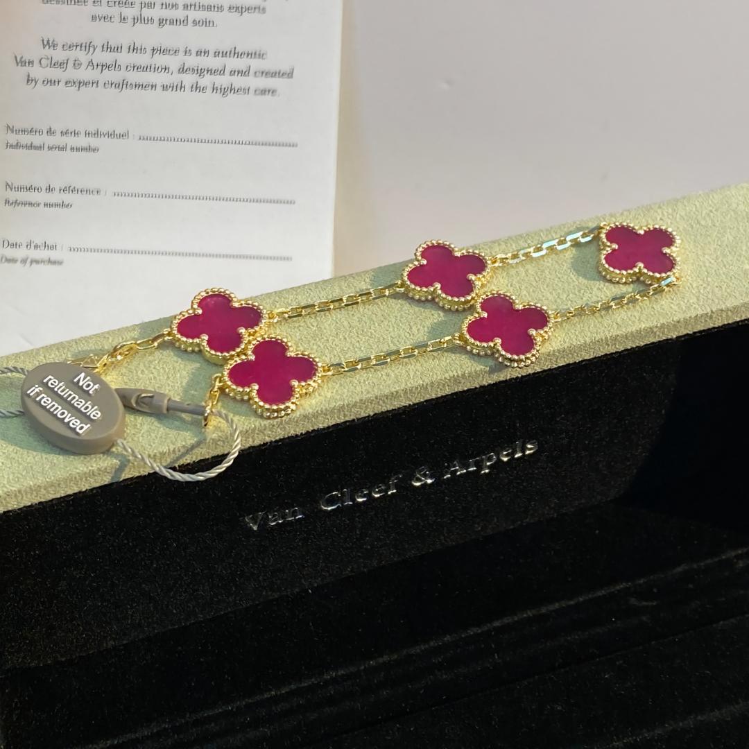 [Rani Jewelry]NEW CLOVER 5 MOTIFS PINK ENAMEL BRACELET