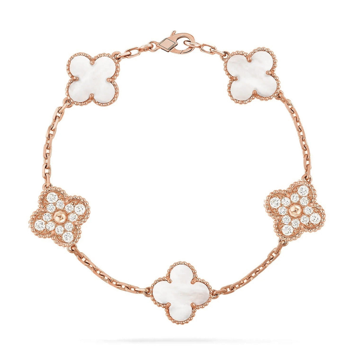 [Rani Jewelry]CLOVER WHITE PEARL MOP 5 MOTIF BRACELET COLLECTION