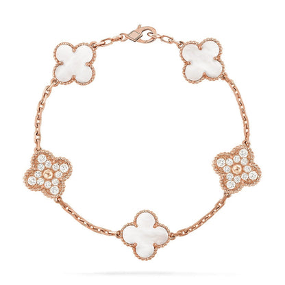 [Rani Jewelry]CLOVER WHITE PEARL MOP 5 MOTIF BRACELET COLLECTION