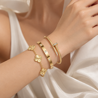 [Rani Jewelry] CLASH & Clover Laser 5-Motif & LOVE Brushed Bracelet Stack Set