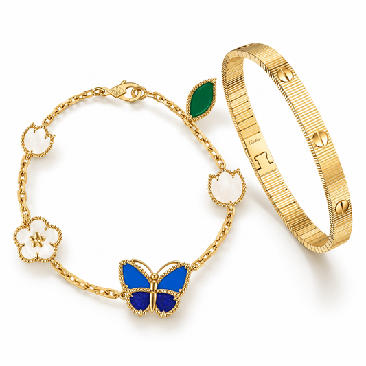 [Rani Jewelry] Lucky Spring Butterfly 5-Motif & LOVE Unlimited Bracelet Stack Set