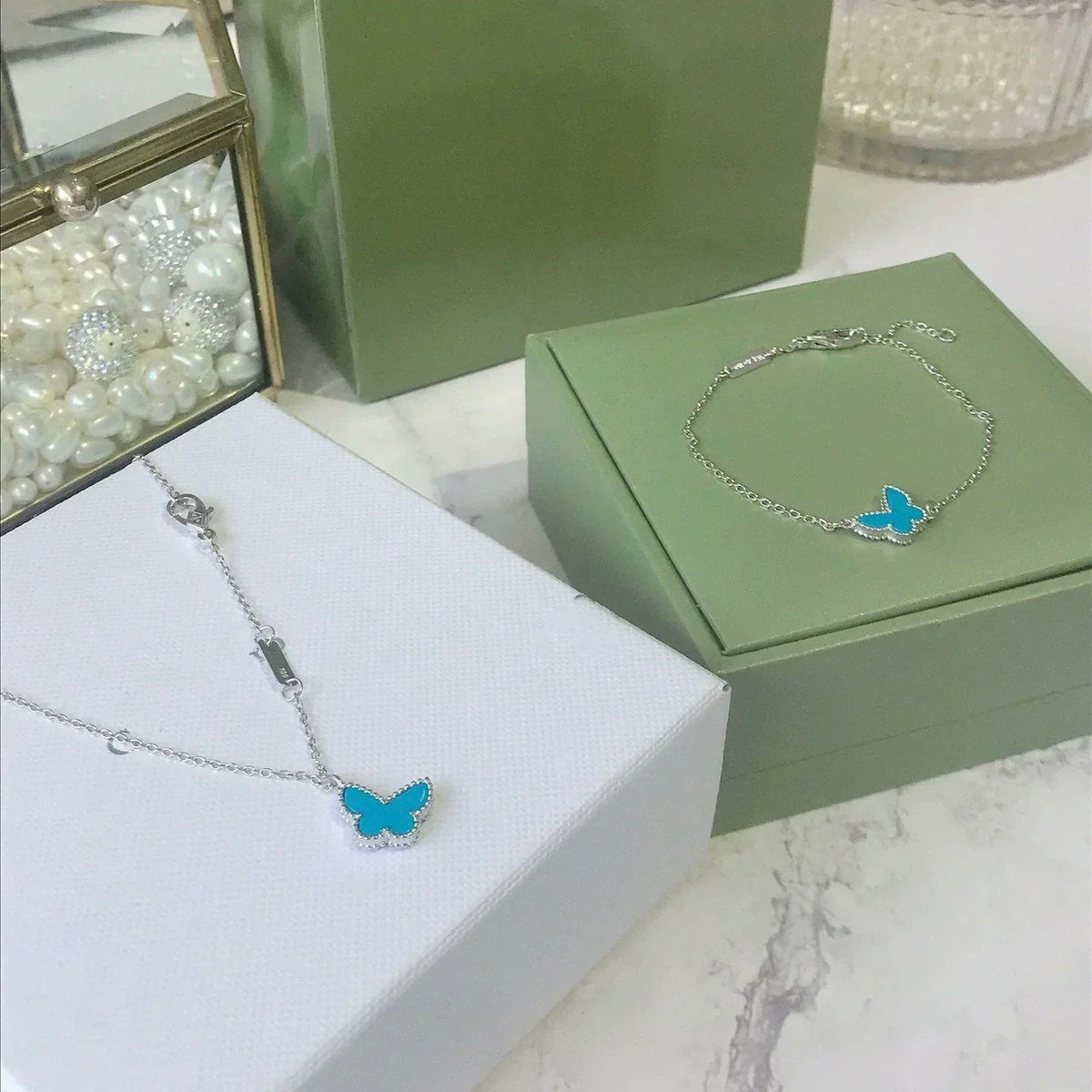 [Rani Jewelry]BUTTERFLY TURQUOISE BUTTERFLY BRACELET SILVER