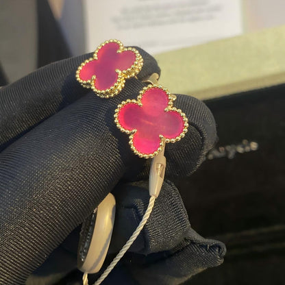 [Rani Jewelry]NEW CLOVER 15MM PINK ENAMEL STUD EARRINGS