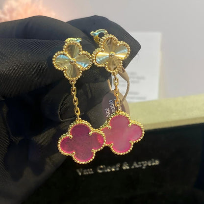 [Rani Jewelry]NEW CLOVER 2 MOTIF PINK ENAMEL EARRINGS