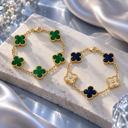 [Rani Jewelry]Clover 5-Motif Malachite & Pietersite Bracelet Stack Set