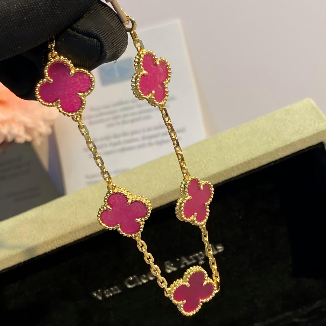 [Rani Jewelry]NEW CLOVER 5 MOTIFS PINK ENAMEL BRACELET