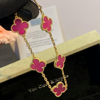 [Rani Jewelry]NEW CLOVER 5 MOTIFS PINK ENAMEL BRACELET