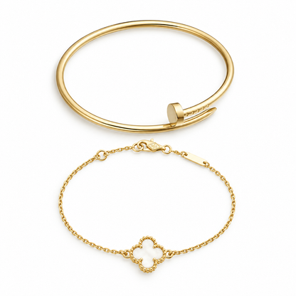 [Rani Jewelry] Clover White Mother-of-Pearl & JUSTE Bracelet Stack Set
