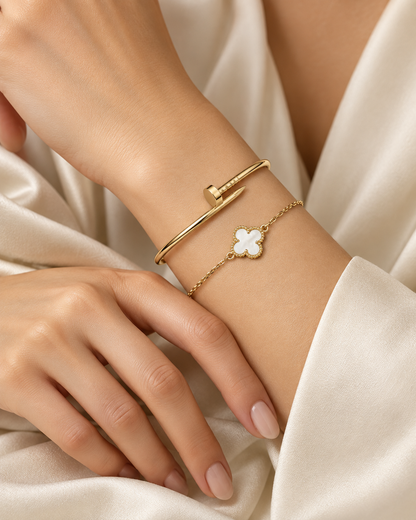 [Rani Jewelry] Clover White Mother-of-Pearl & JUSTE Bracelet Stack Set