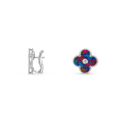 [Rani Jewelry]CLOVER SILVER 15MM MOP DIAMOND EARRINGS COLLECTION