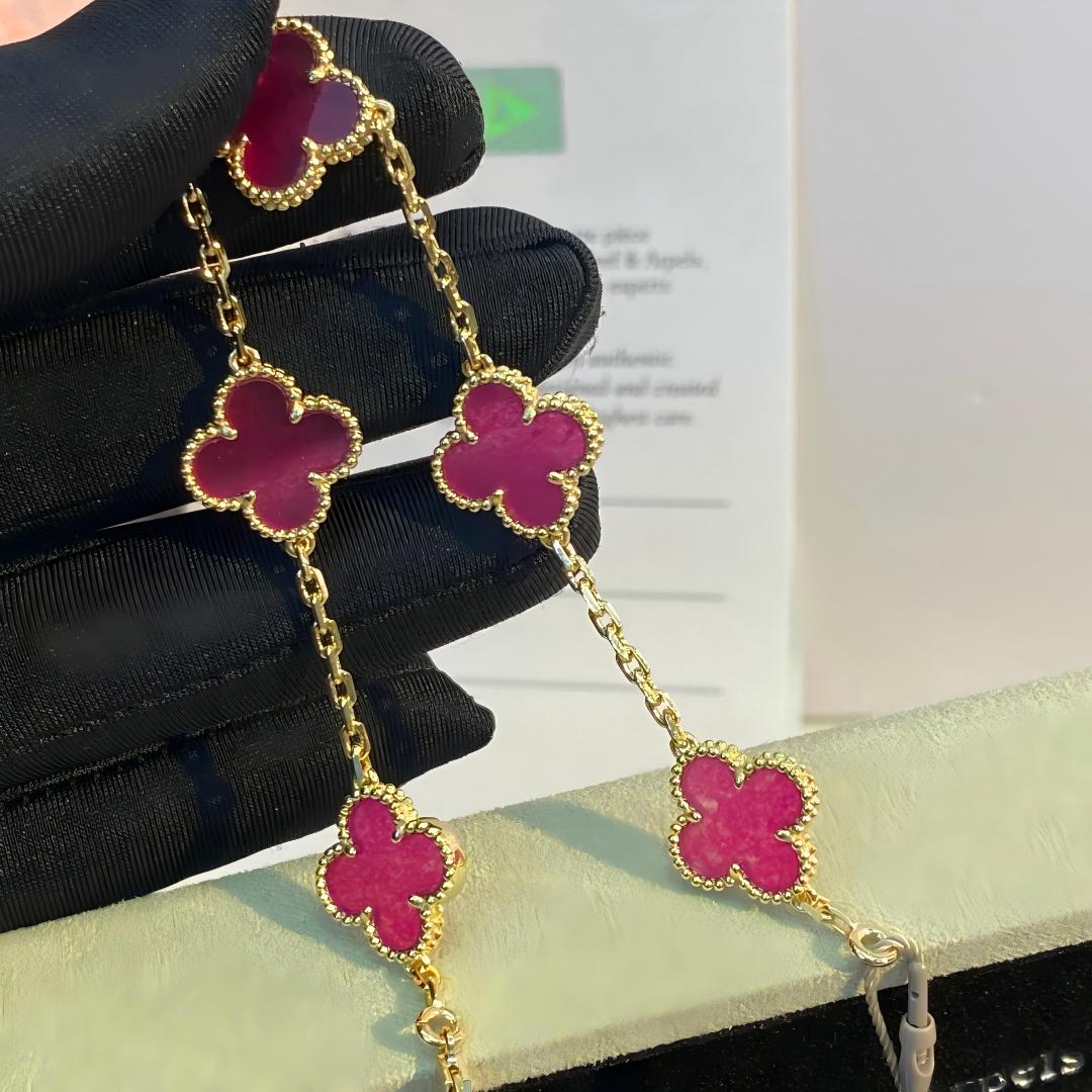 [Rani Jewelry]NEW CLOVER 5 MOTIFS PINK ENAMEL BRACELET
