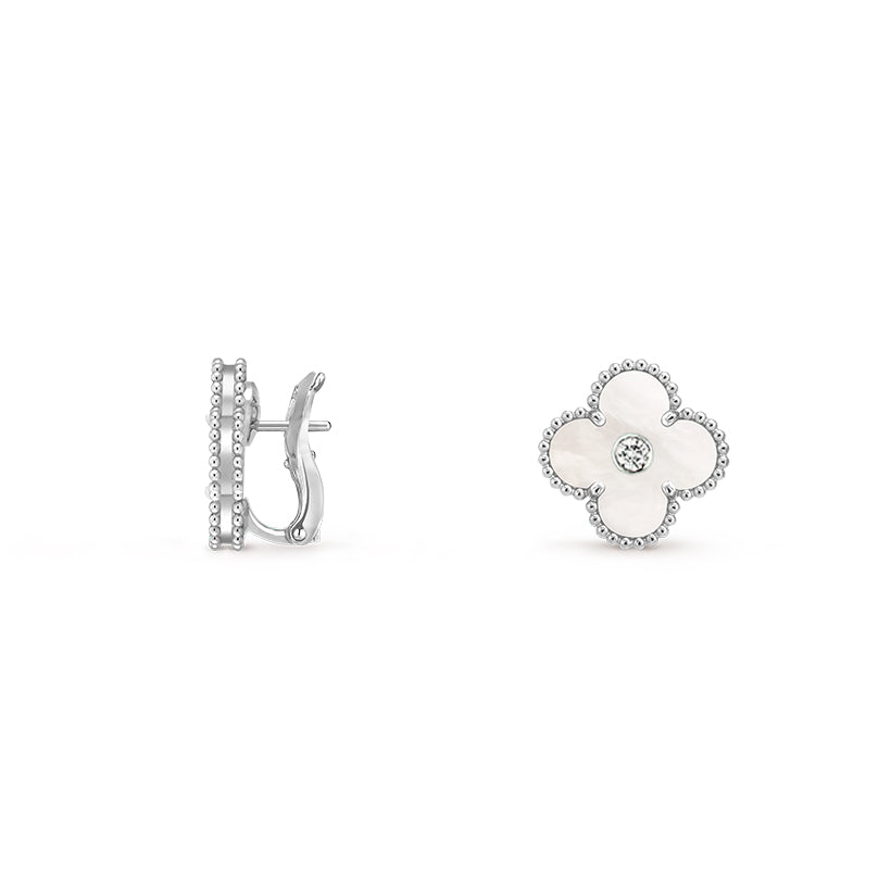 [Rani Jewelry]CLOVER SILVER 15MM MOP DIAMOND EARRINGS COLLECTION