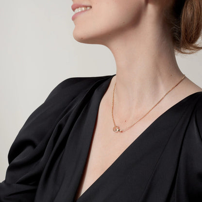 [Rani Jewelry] LOVE DOUBLE RING HALF DIAMOND NECKLACE