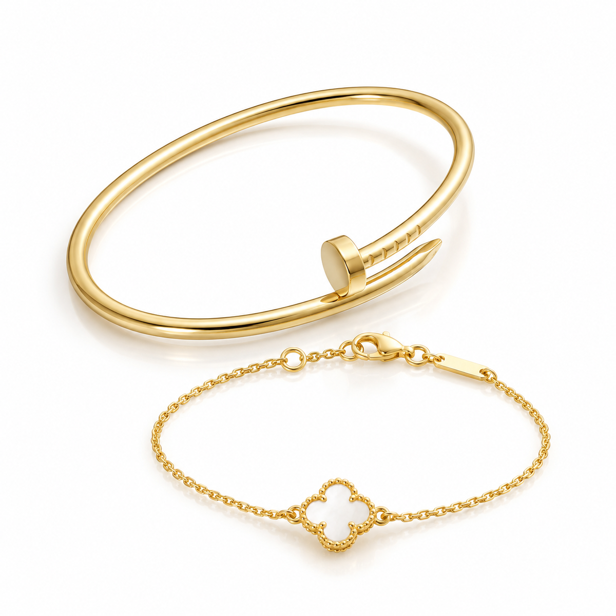 [Rani Jewelry] Clover White Mother-of-Pearl & JUSTE Bracelet Stack Set