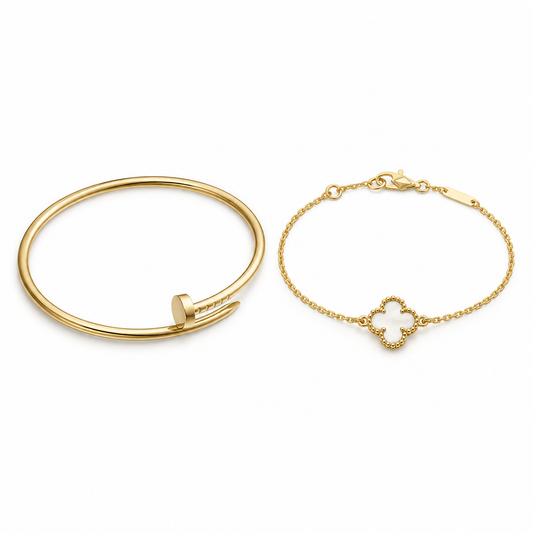 [Rani Jewelry] Clover White Mother-of-Pearl & JUSTE Bracelet Stack Set
