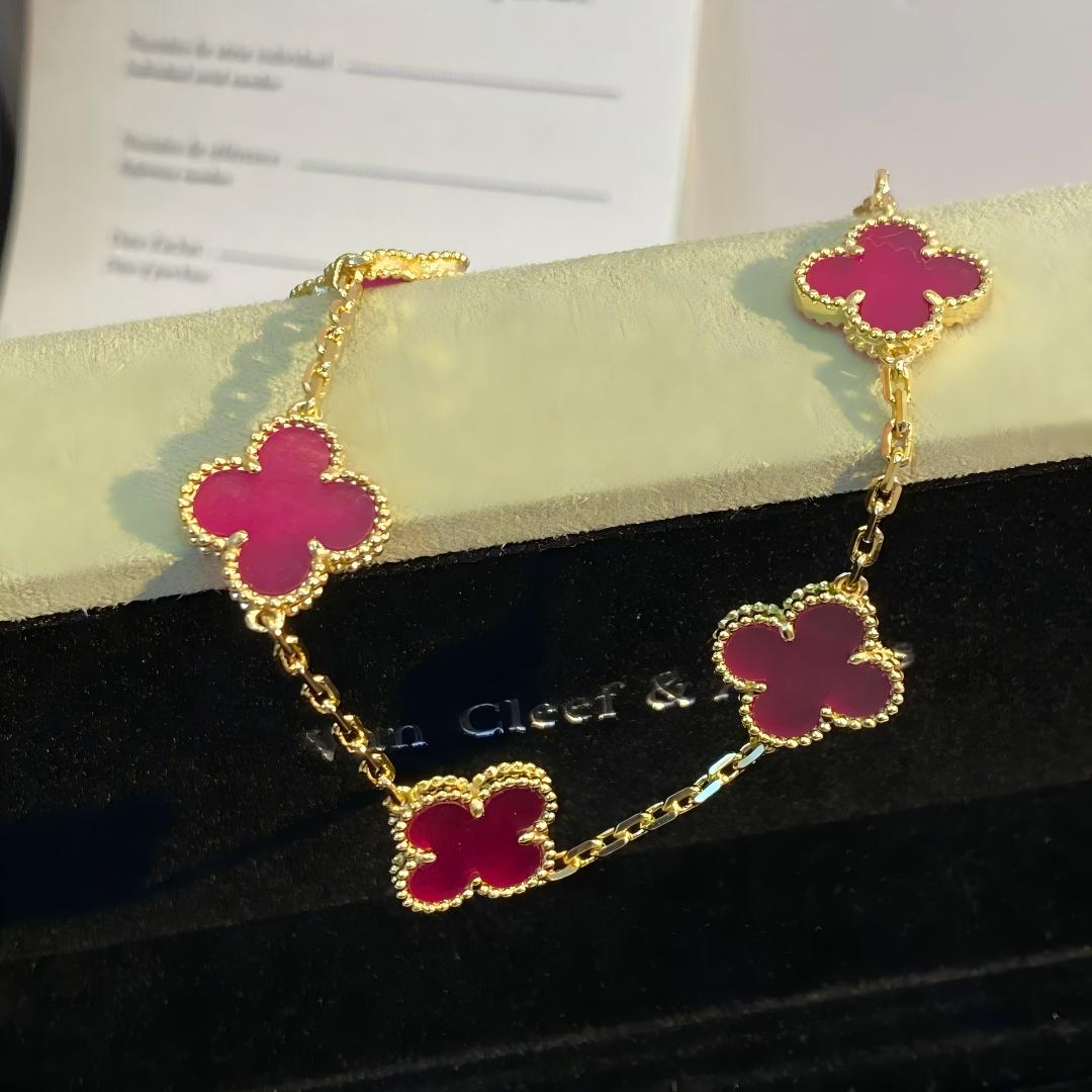 [Rani Jewelry]NEW CLOVER 5 MOTIFS PINK ENAMEL BRACELET