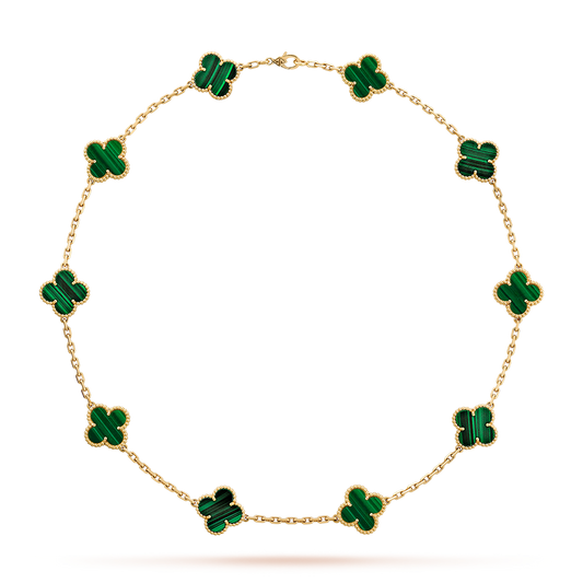 [Rani Jewelry]CLOVER 10 MOTIFS MALACHITE NECKLACE