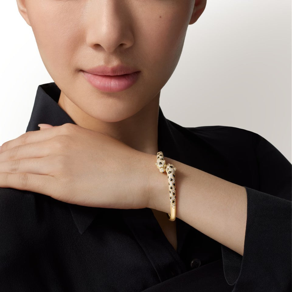 [Rani Jewelry] PANTHERE DOUBLE HEADED HALF DIAMOND OPEN BRACELET