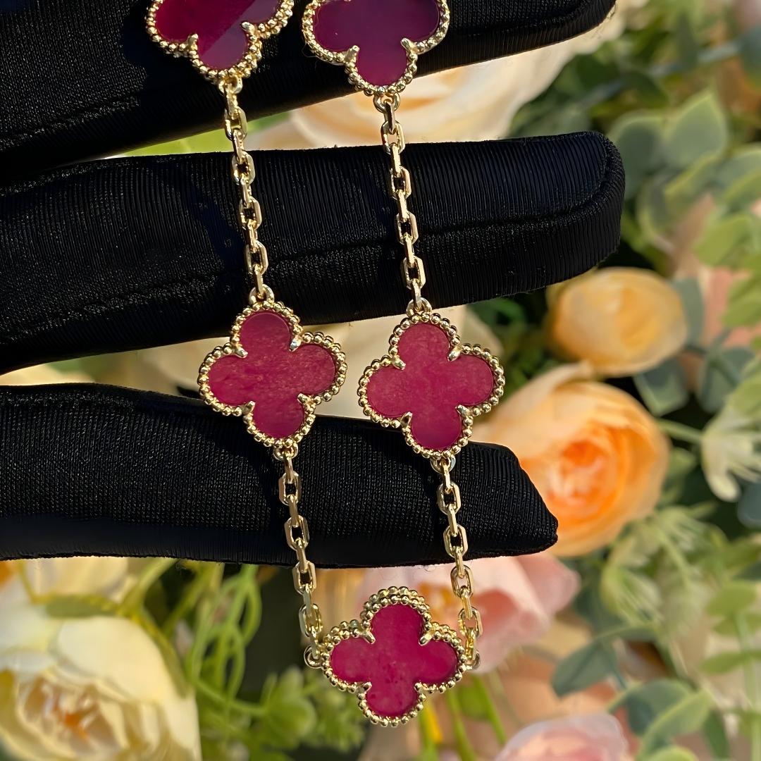 [Rani Jewelry]NEW CLOVER 5 MOTIFS PINK ENAMEL BRACELET