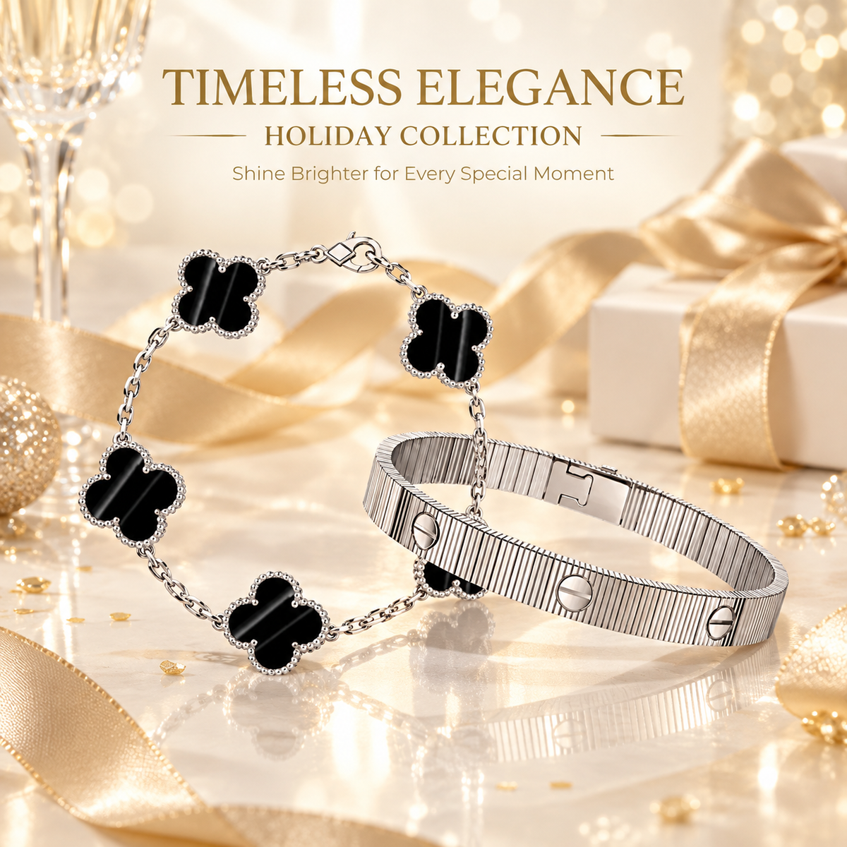 [Rani Jewelry] Clover 5-Motif & LOVE Unlimited Bracelet Set