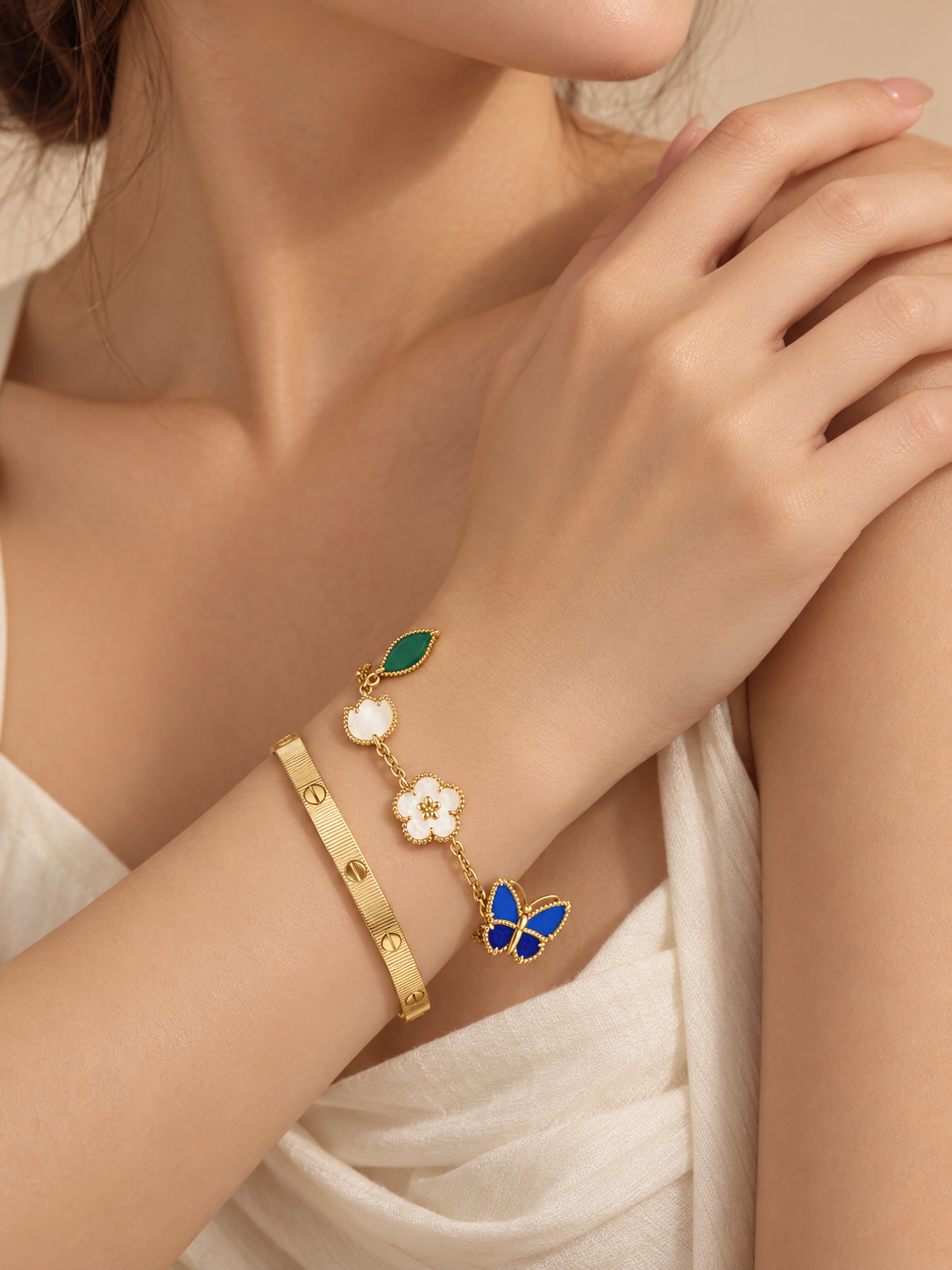 [Rani Jewelry] Lucky Spring Butterfly 5-Motif & LOVE Unlimited Bracelet Stack Set