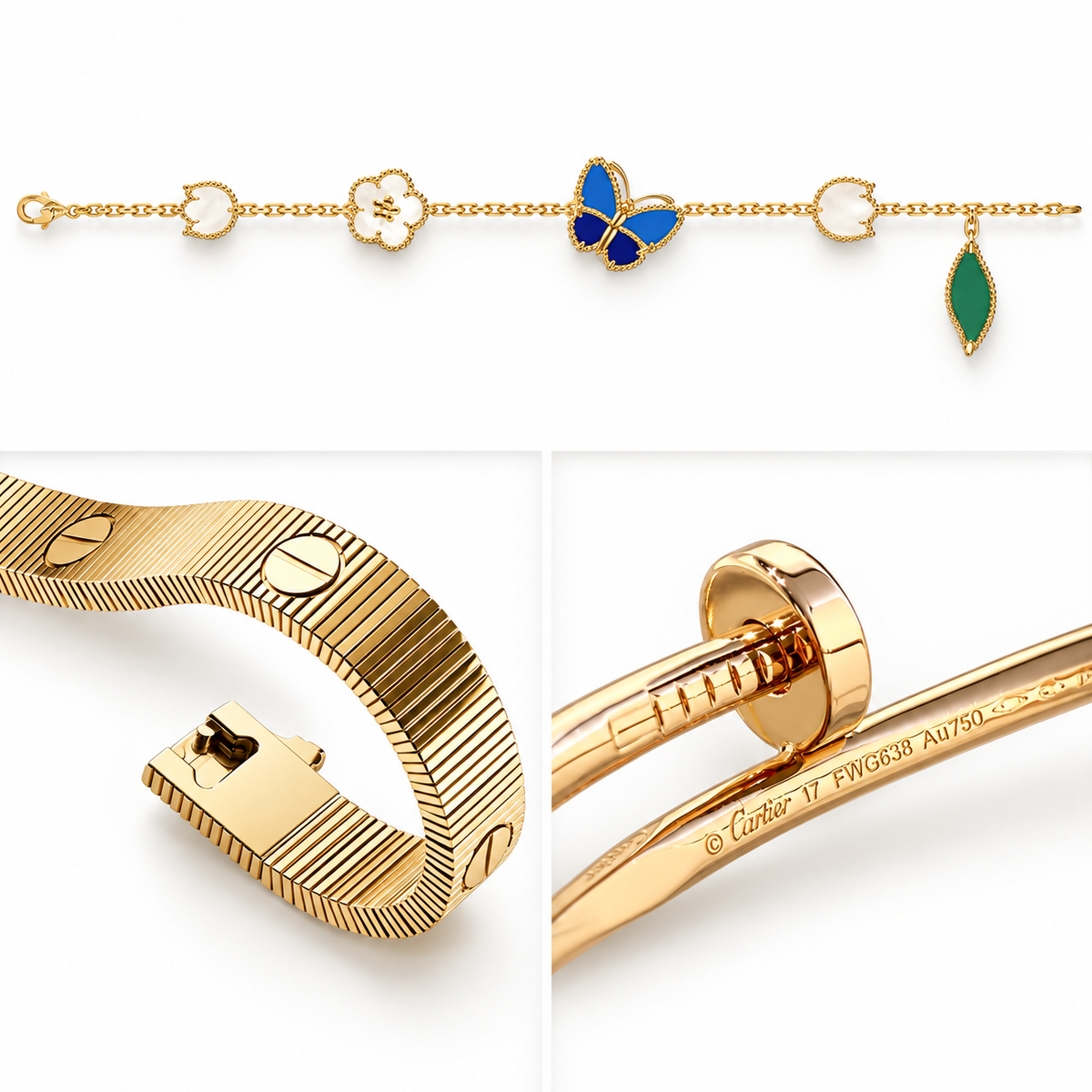 [Rani Jewelry]Clover Lucky Spring & Love & Juste Garden 3-Piece  Bracelet Stack Set
