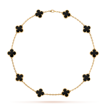 [Rani Jewelry]CLOVER 10 MOTIFS ONYX NECKLACE