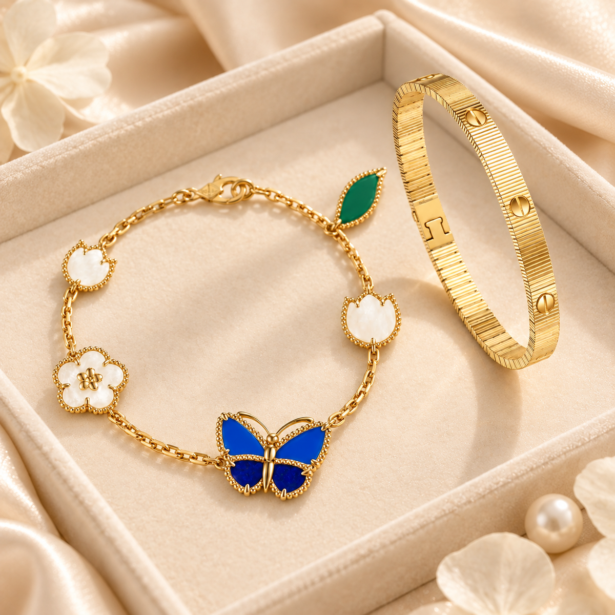 [Rani Jewelry] Lucky Spring Butterfly 5-Motif & LOVE Unlimited Bracelet Stack Set