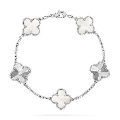 [Rani Jewelry]CLOVER WHITE PEARL MOP 5 MOTIF BRACELET COLLECTION